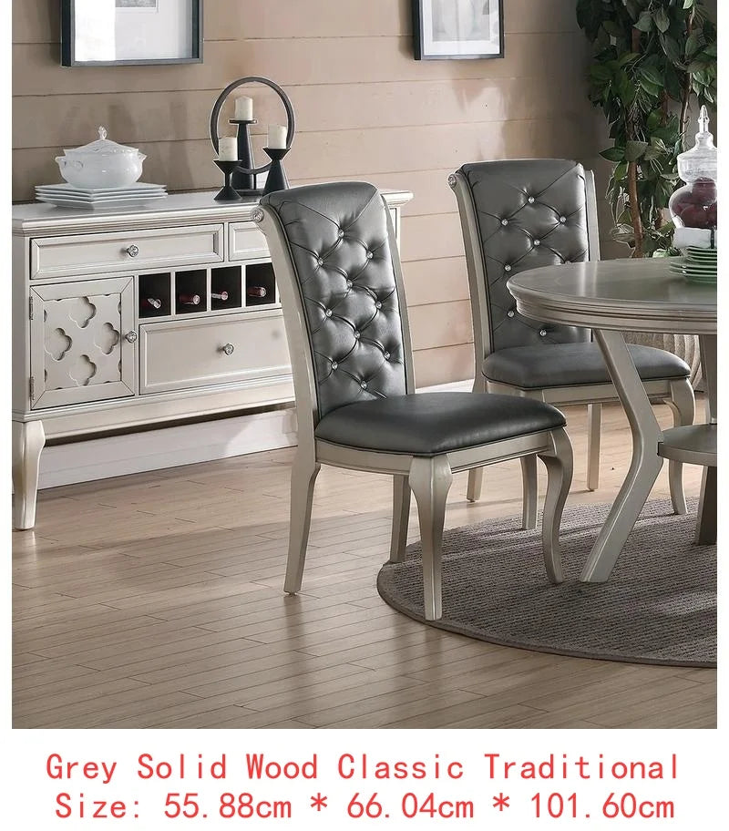 7pc Rectangular Glass Dining Table Set w/ Silver Hue & 6 Tufted Side Chairs