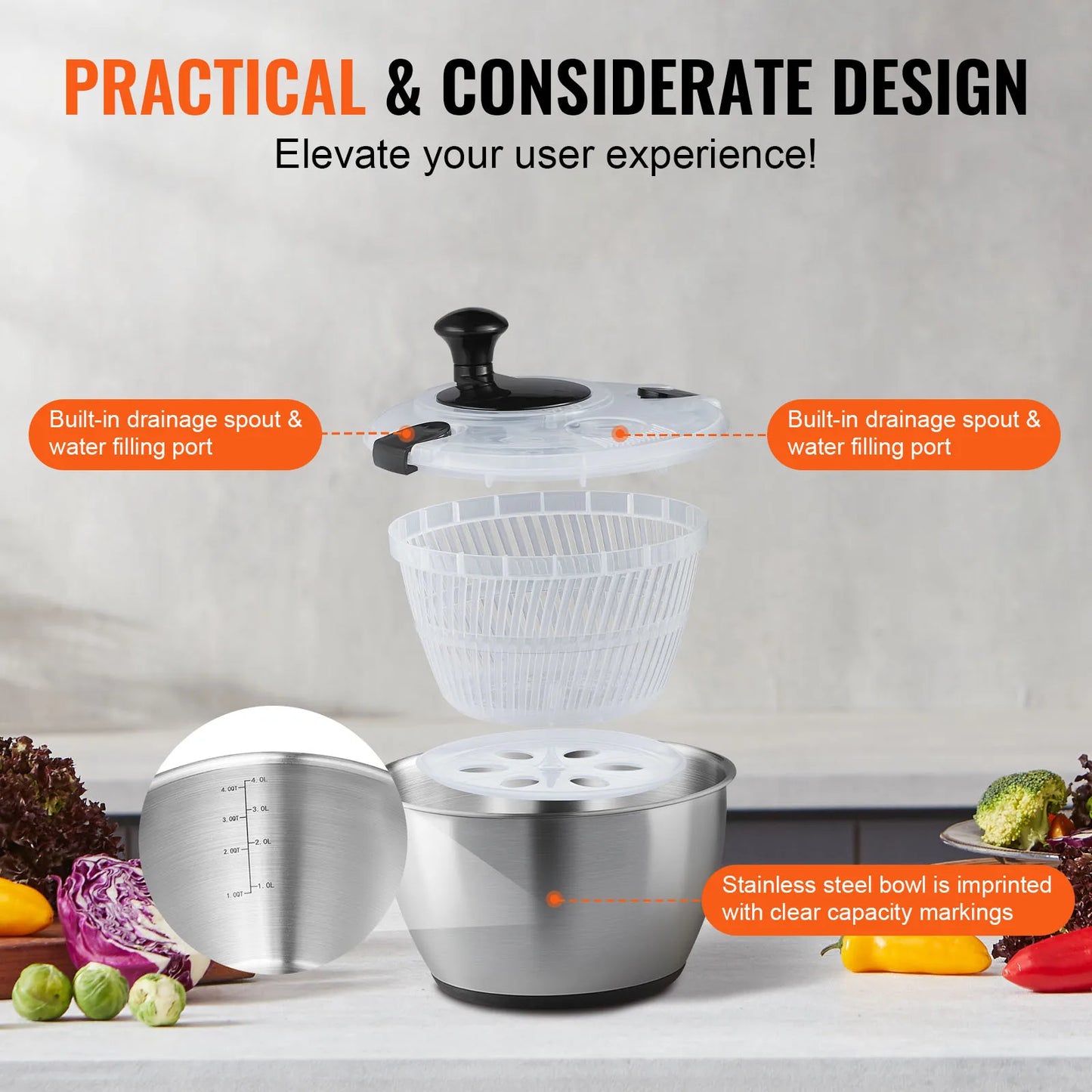 VEVOR Stainless Steel Salad Spinner