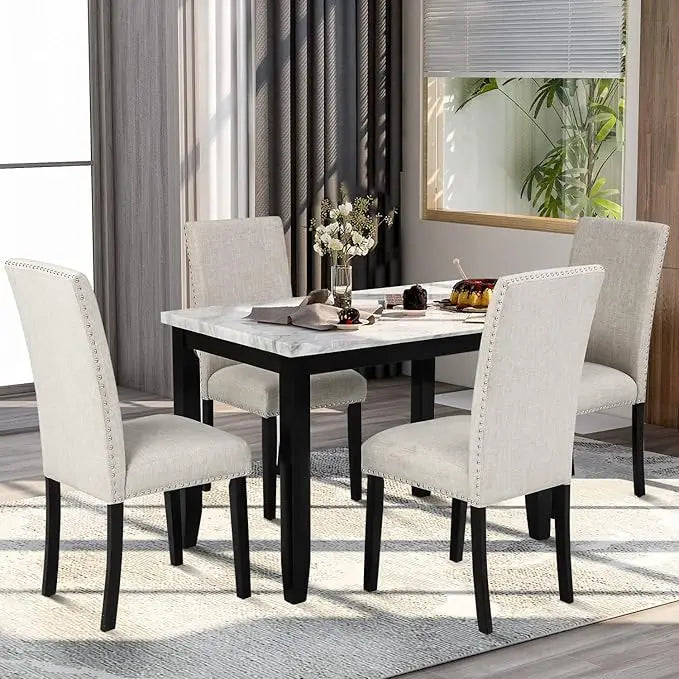 Kitchen and Dining Table Set for 4, Wood Dining Table and Chairs Set,