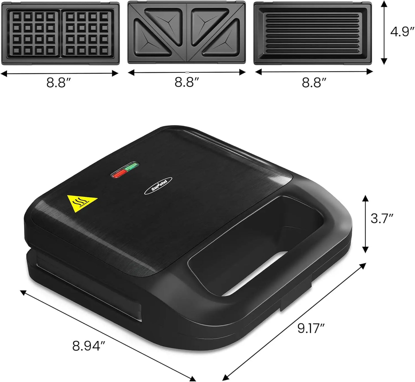 3 in 1 Sandwich Maker Press with Non-Stick Plates