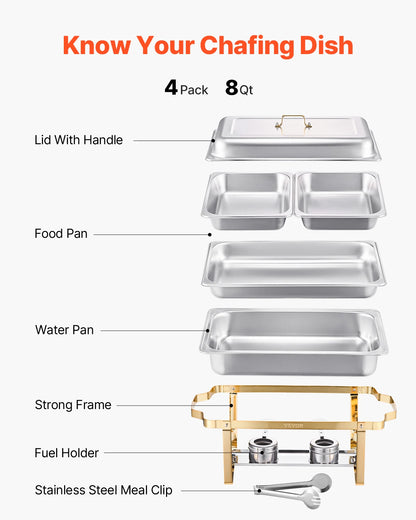 SucceBuy 8 Qt Stainless Steel Chafer with Catering Warmer Server