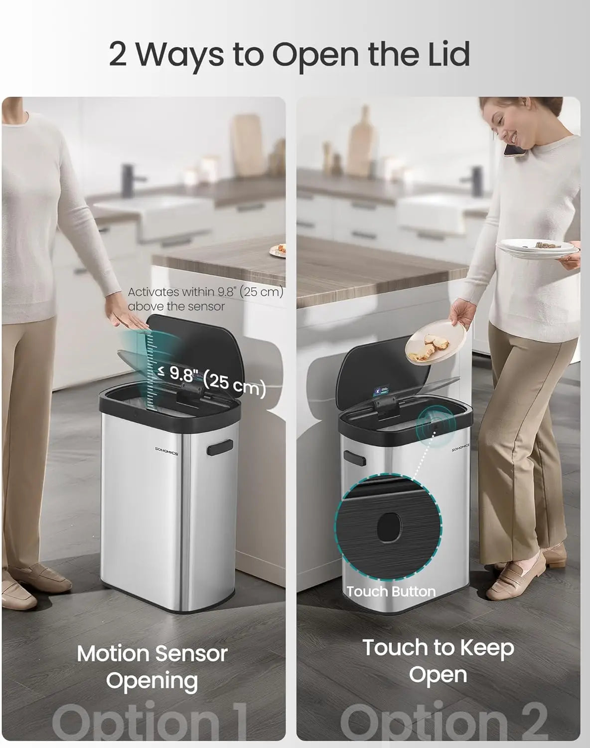 Motion Sensor Trash Can, 13-Gallon (50 L) , Wave or Touch to Open