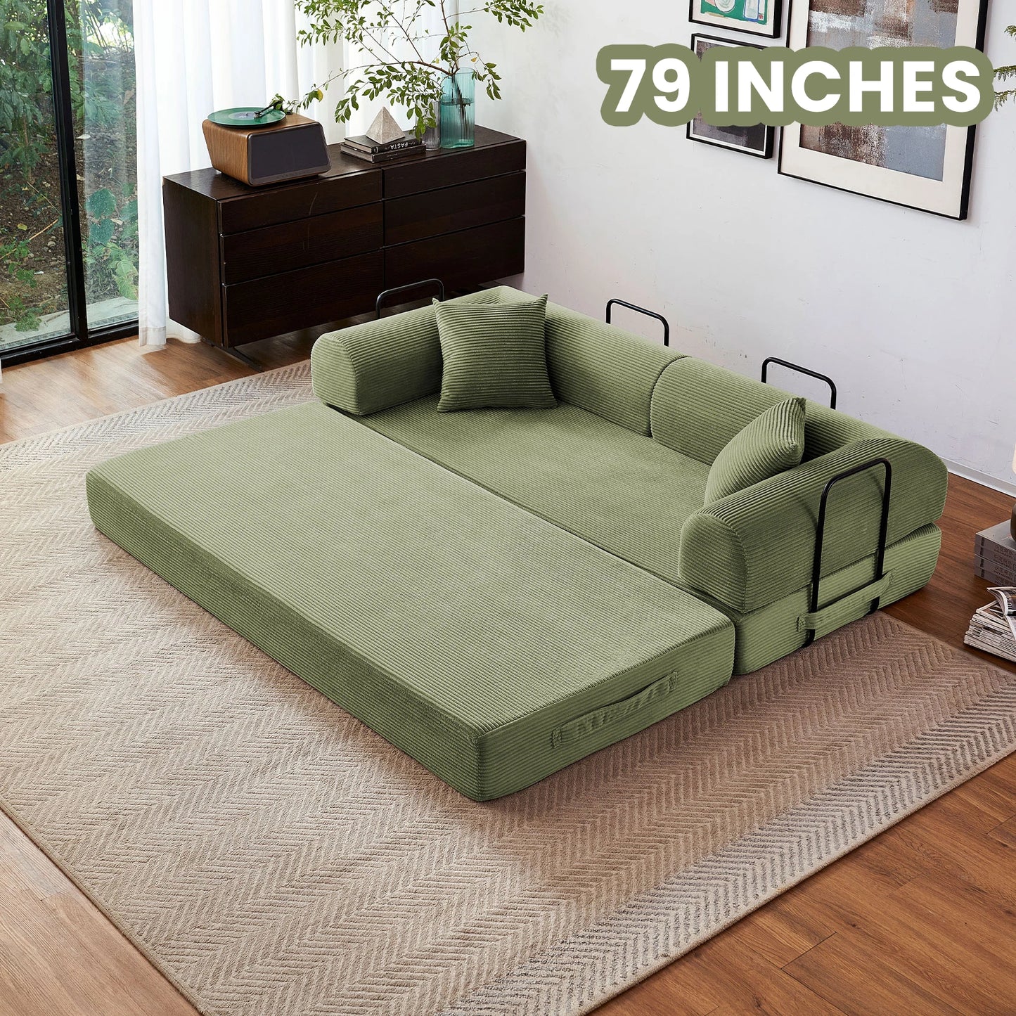 79'' Boneless Couch, Foldable Convertible Futon Sleeper