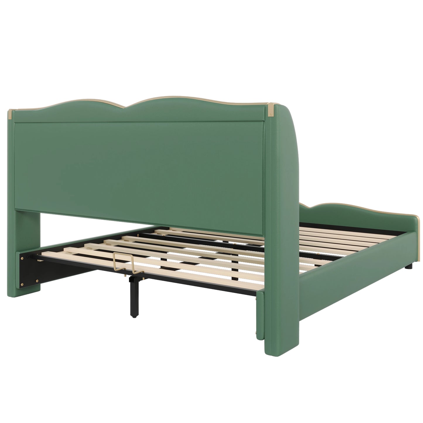 Leather Upholstered Bed Frame with Wingback Head board,