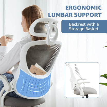 Computer Desk Chair, Flip-up Arms, Adjustable Headrests