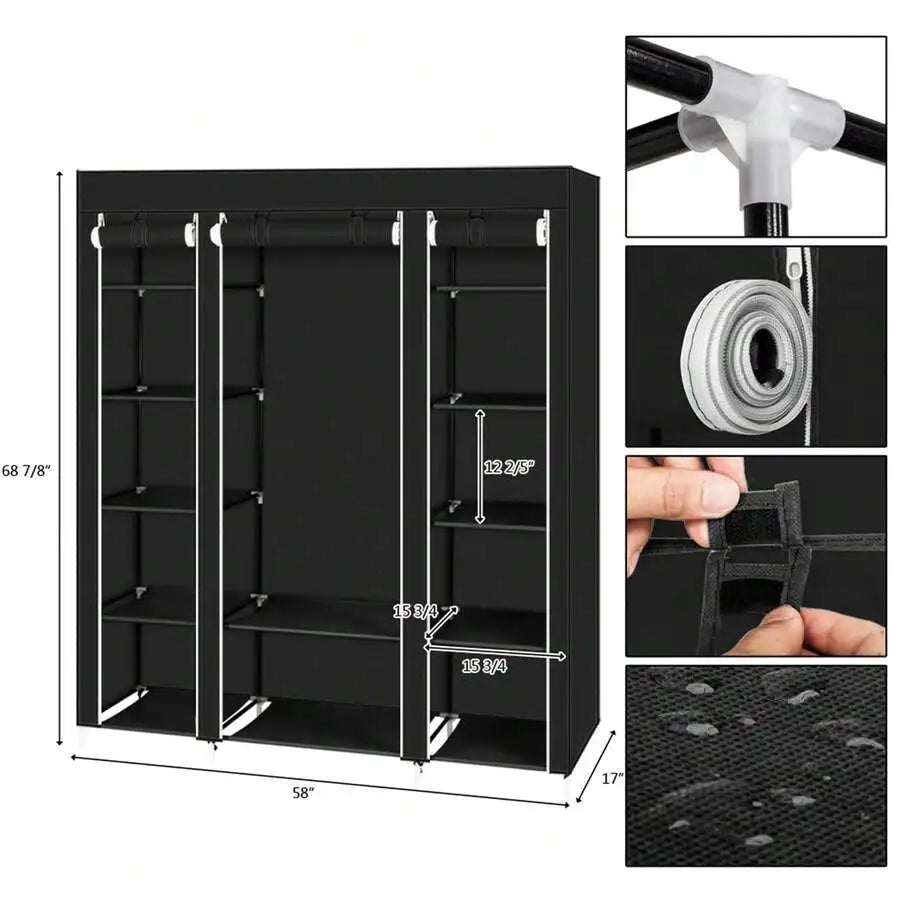 71" Portable, Freestanding Wardrobe, Closet Storage Organizer