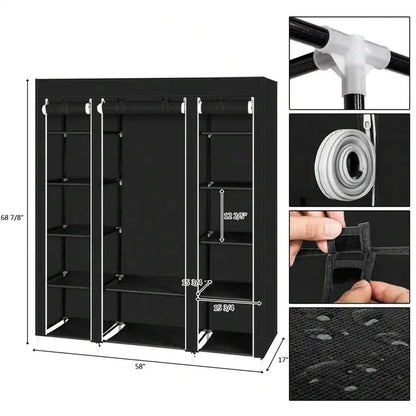 71" Portable, Freestanding Wardrobe, Closet Storage Organizer