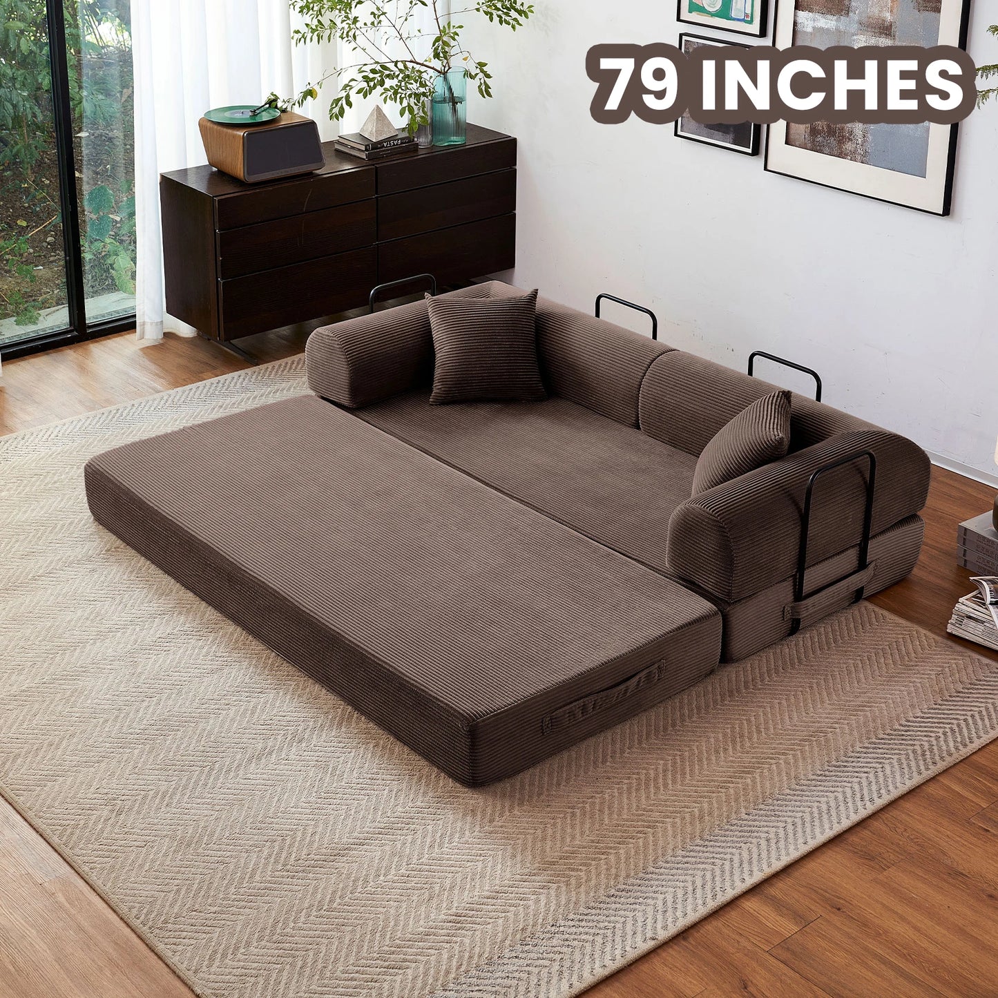79'' Boneless Couch, Foldable Convertible Futon Sleeper