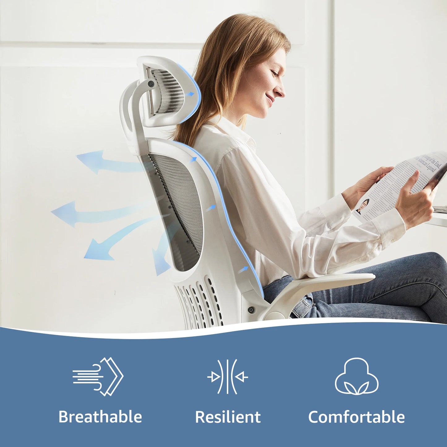 Computer Desk Chair, Flip-up Arms, Adjustable Headrests