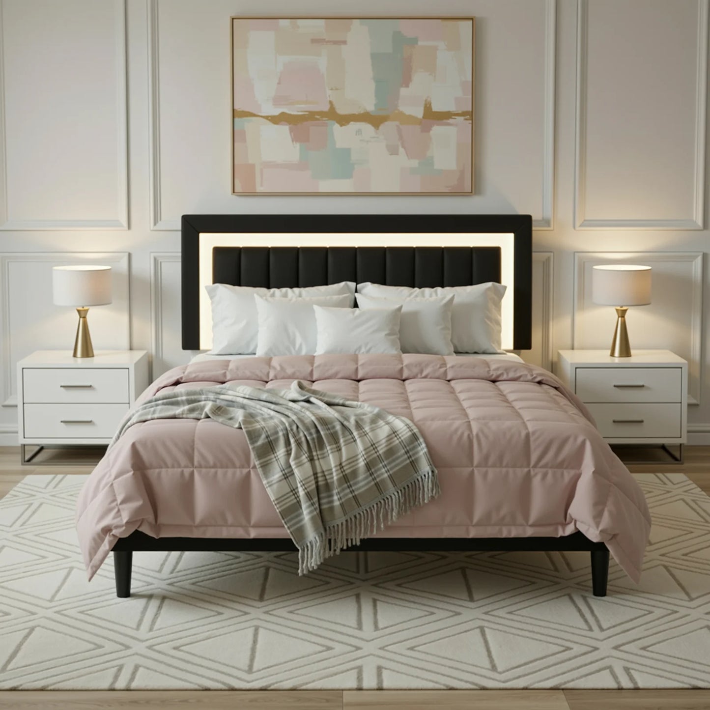 Full/Queen/King Velvet Platform Bed Frame with RGB LED Headboard