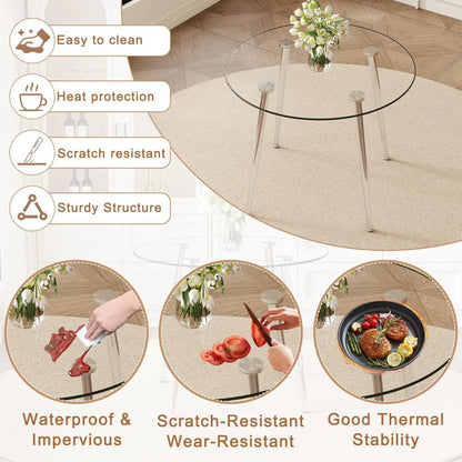 Glass Dining Table Set For 4, Round Table And Chairs With Faux