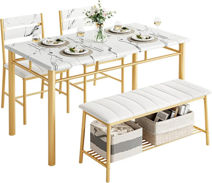 Dining Table Set for 4 with Upholstered Bench and 2 Chairs