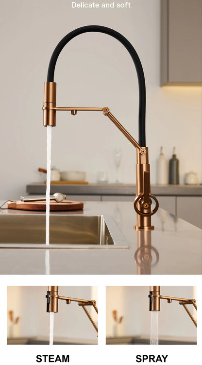 Gun gray brass island style kitchen faucet with filtered Water, Pull out Sprayer, 2-function sink Mixer
