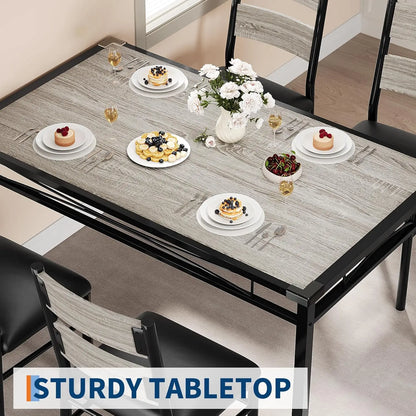 Dining Table Set for 4, Wood Kitchen Table with Corner Protector  with 4 Upholstered Chairs