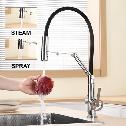 Gun gray brass island style kitchen faucet with filtered Water, Pull out Sprayer, 2-function sink Mixer