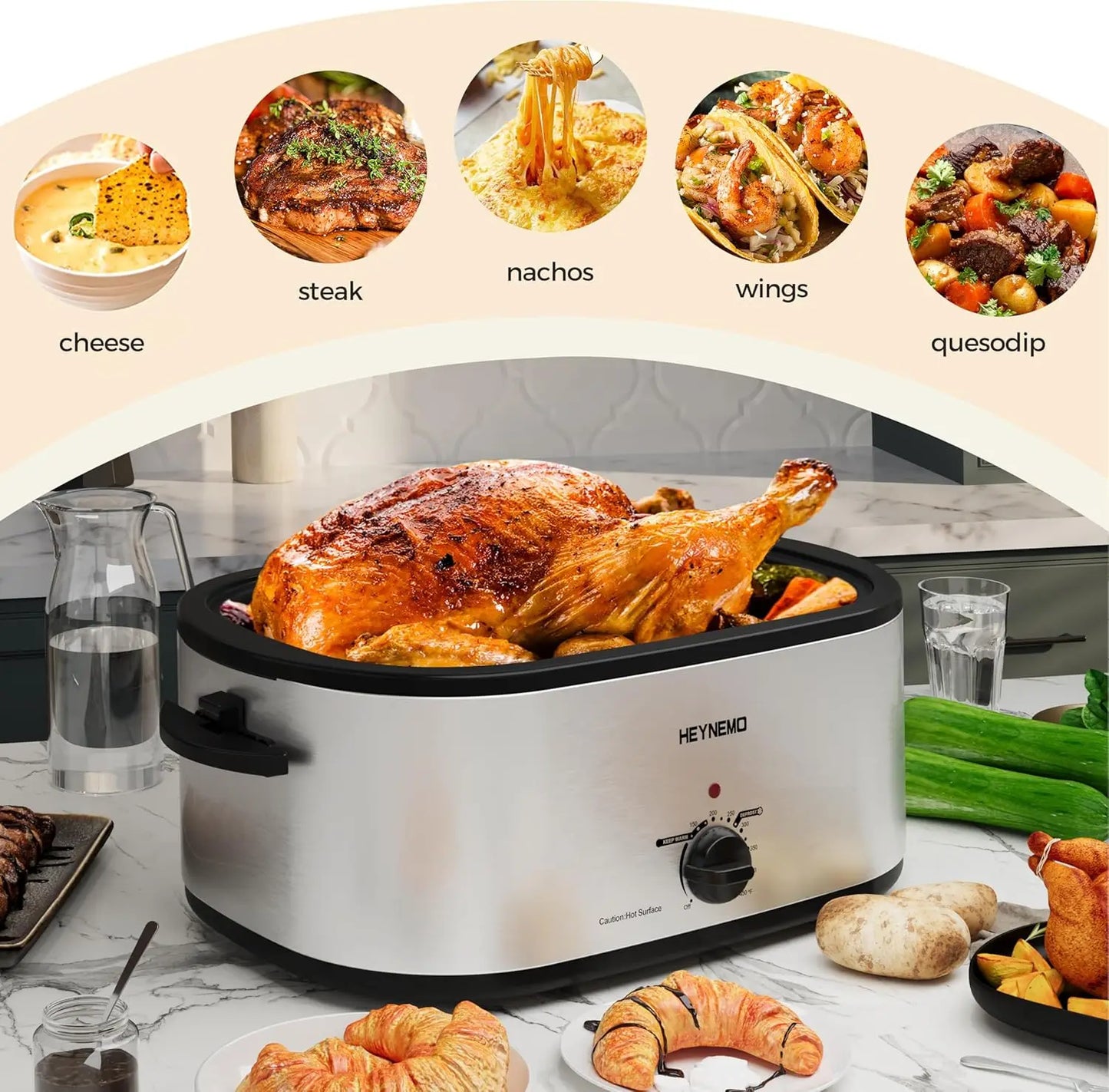 28 Quart Electric Roaster Oven with Visible Lid