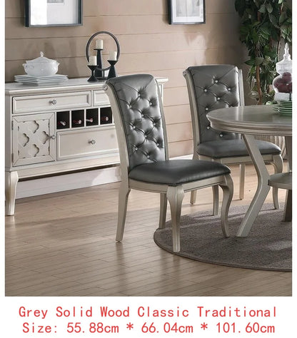 7pc Rectangular Glass Dining Table Set w/ Silver Hue & 6 Tufted Side Chairs
