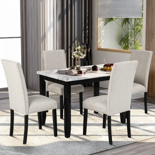 Kitchen and Dining Table Set for 4, Wood Dining Table and Chairs Set,