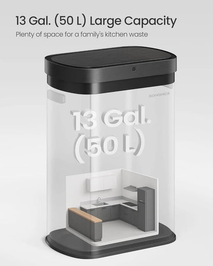 Motion Sensor Trash Can, 13-Gallon (50 L) , Wave or Touch to Open