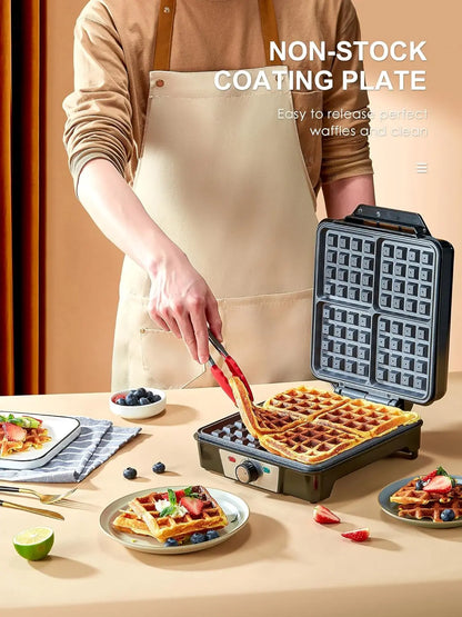 Belgian Waffle Maker 4 Slices, Nonstick Plates, Indicator