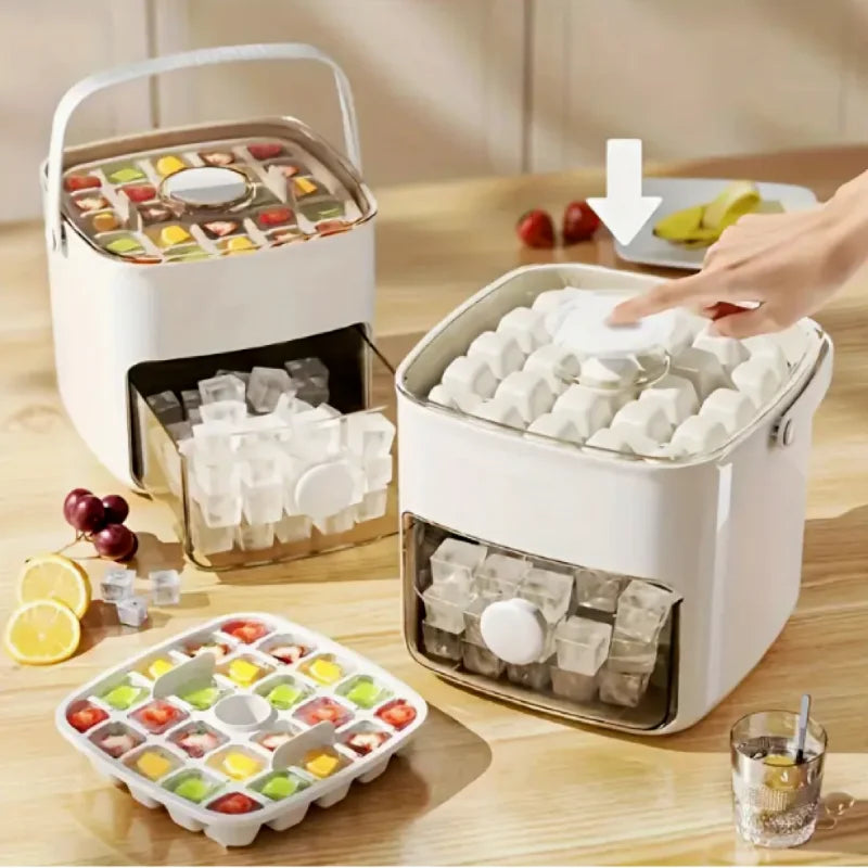 48-Cube Ice Maker - Portable, Double Layer, Easy-Press Lid
