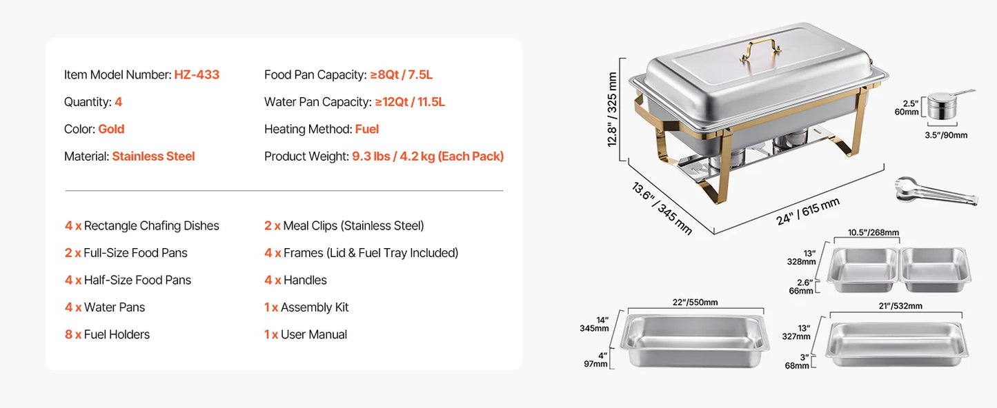 SucceBuy 8 Qt Stainless Steel Chafer with Catering Warmer Server