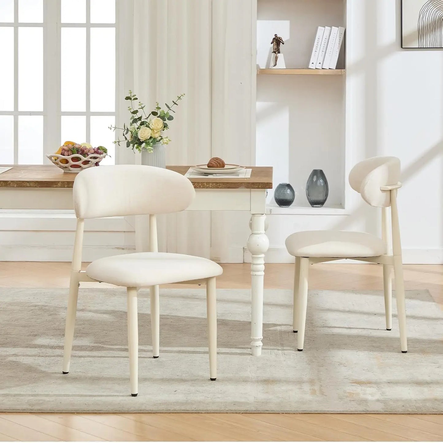 Metal Dining Chairs With Modern Fabric Upholstered, Set Of 2