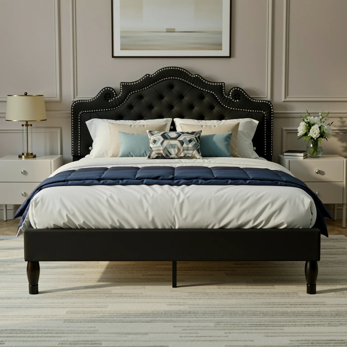 Full/Queen/King Size Velvet Bed Frame with Adjustable Tiara Headboard