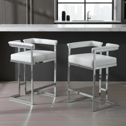 26", Chrome Finish Metal, Modern Bar Counter Height Stool, Set of 2