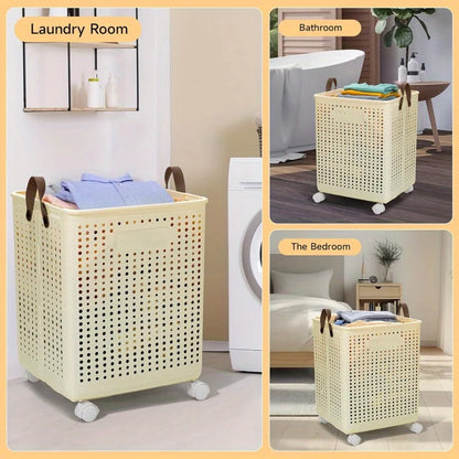 66.5L Foldable Laundry Basket with Wheels