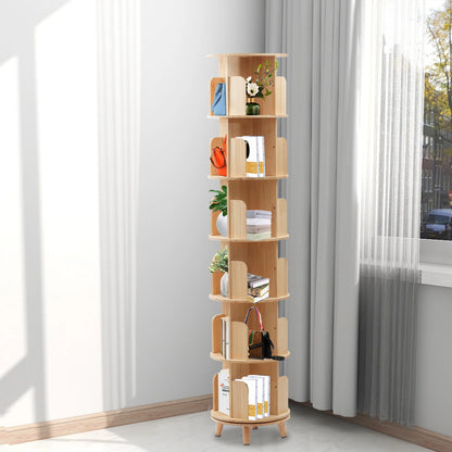 Rotating Bookshelf 6 Tiers Pine Wood