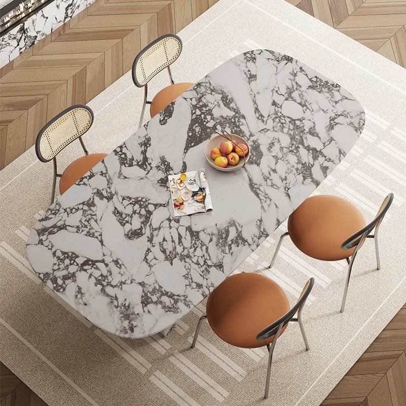 Luxury French Rectangle Marble Table, Trendy Natural Stone Dining Table