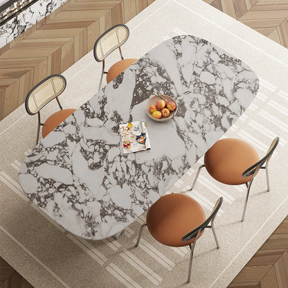 Luxury French Rectangle Marble Table, Trendy Natural Stone Dining Table