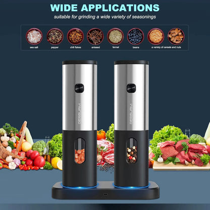Electric Salt and Pepper Grinder Set with Charging Base