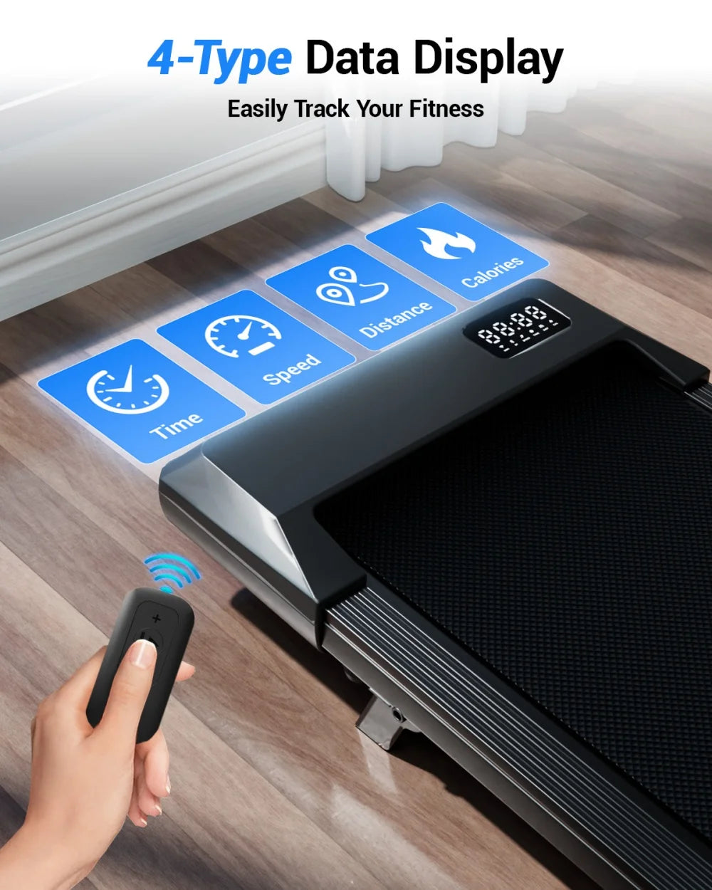 Foldable 6% Slope Under Desk Treadmill,  Portable Remote Control LED Display