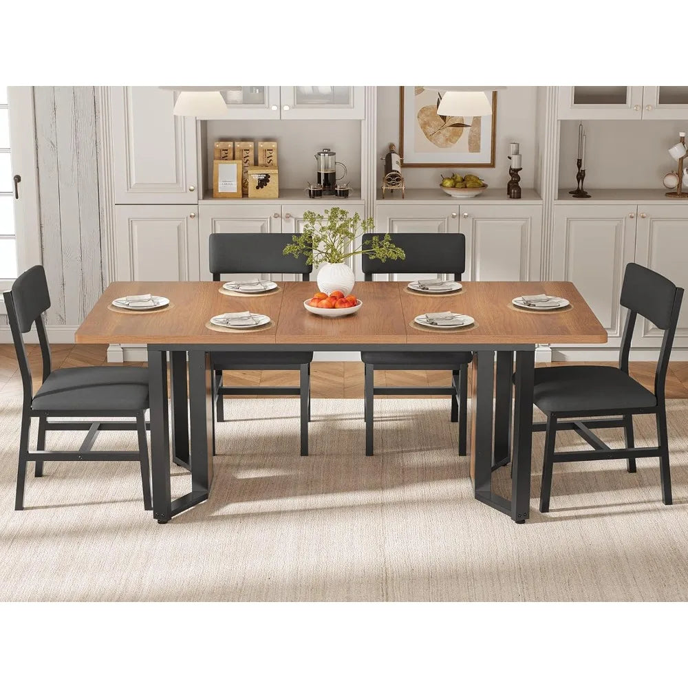 4-6 Person Extendable Dining Table Set with 4 Cushioned Chairs