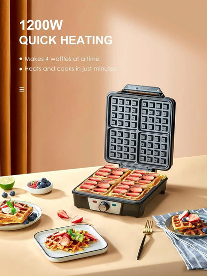 Belgian Waffle Maker 4 Slices, Nonstick Plates, Indicator