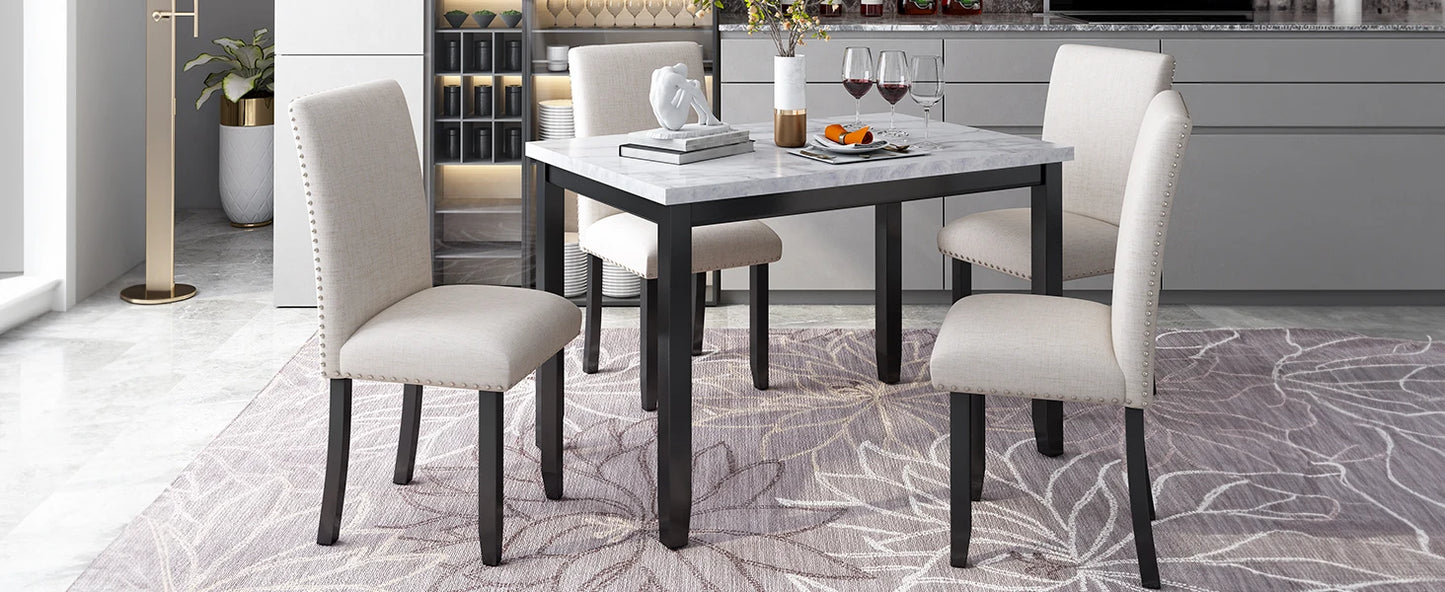 Kitchen and Dining Table Set for 4, Wood Dining Table and Chairs Set,