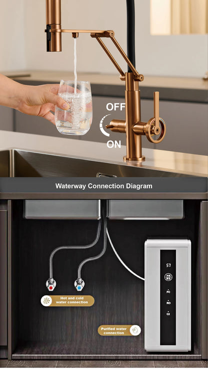 Gun gray brass island style kitchen faucet with filtered Water, Pull out Sprayer, 2-function sink Mixer
