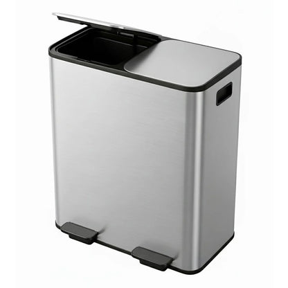 Step Trash Bin for Dual Compartment Recycling Stainless Steel Trash and Recycle Bin