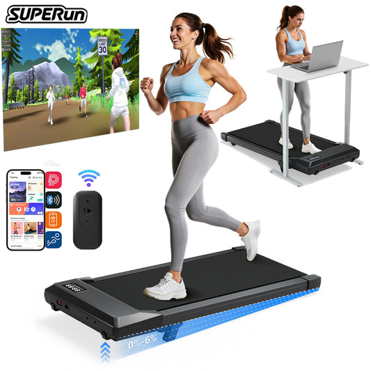 Foldable 6% Slope Under Desk Treadmill,  Portable Remote Control LED Display