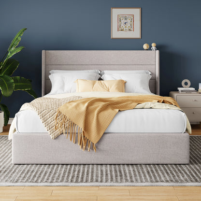 Lift Up Storage Bed with Wingback Headboard
