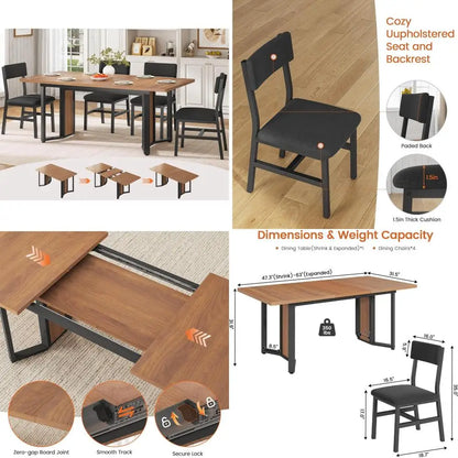 4-6 Person Extendable Dining Table Set with 4 Cushioned Chairs