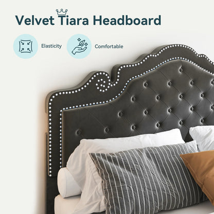 Full/Queen/King Size Velvet Bed Frame with Adjustable Tiara Headboard