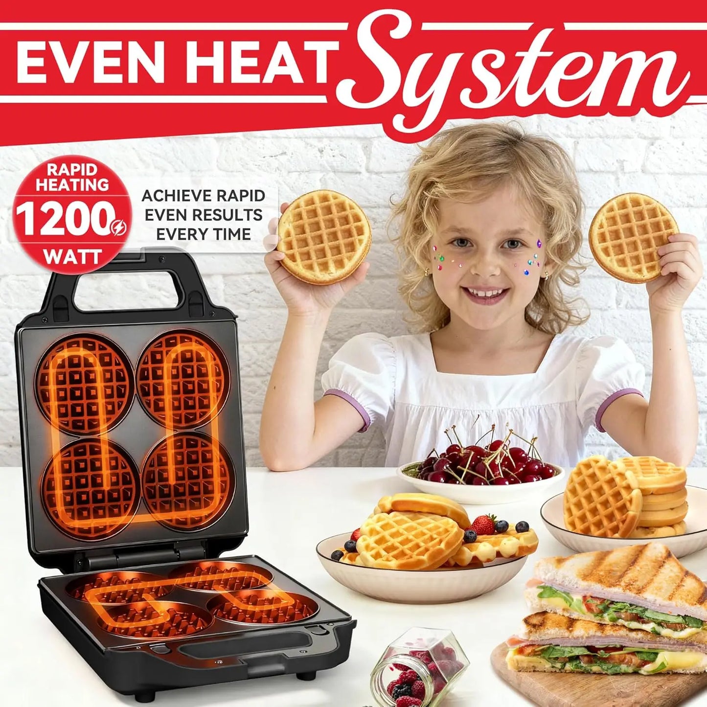 2 in 1 Mini Waffle Maker with Removable Plates and Panini Press Sandwich Maker