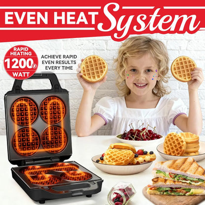 2 in 1 Mini Waffle Maker with Removable Plates and Panini Press Sandwich Maker