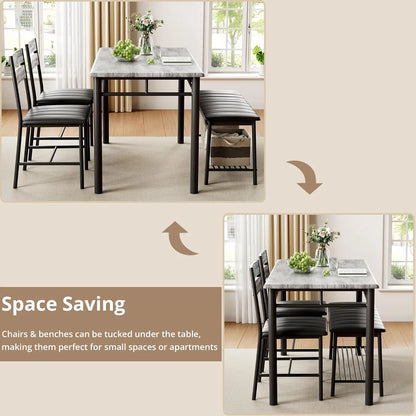 Dining Table Set for 4 with Upholstered Bench and 2 Chairs