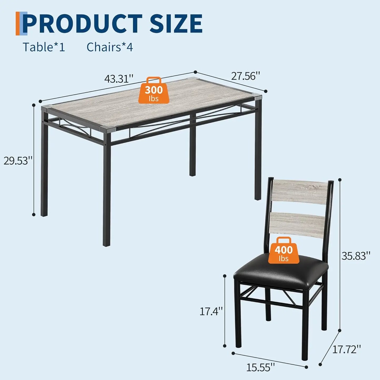 Dining Table Set for 4, Wood Kitchen Table with Corner Protector  with 4 Upholstered Chairs