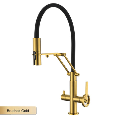 Gun gray brass island style kitchen faucet with filtered Water, Pull out Sprayer, 2-function sink Mixer