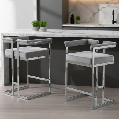 26", Chrome Finish Metal, Modern Bar Counter Height Stool, Set of 2